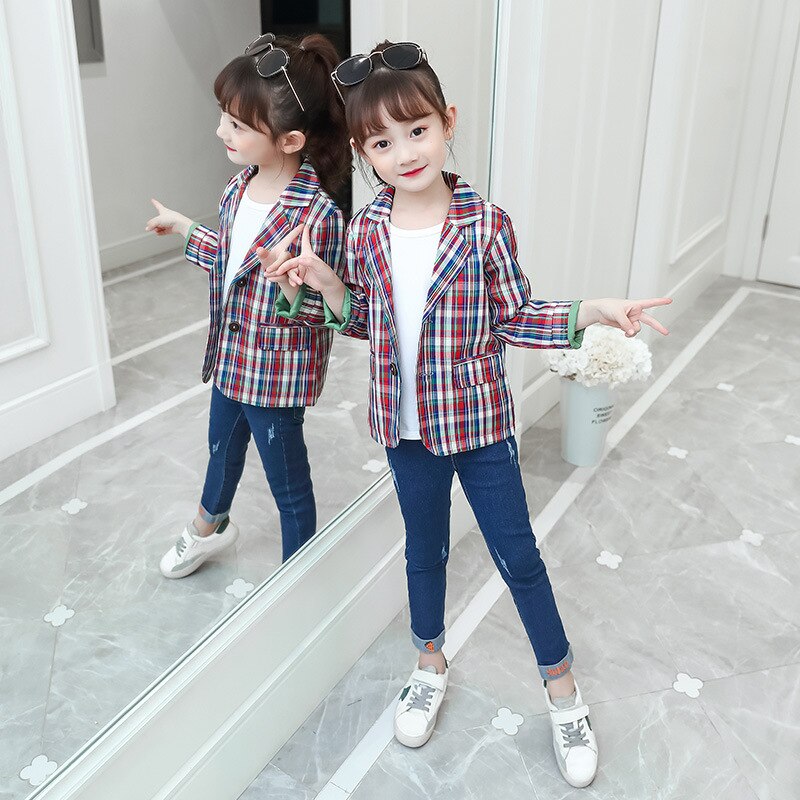 Spring Kids Clothes Girls Suit Jacket Kids Girls Color Grid Suit Kids Outerwear Clothing Children Girls Coat