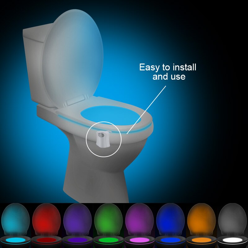 Lampe de toilette étanche pour enfants, 8 couleurs, éclairage intelligent avec détecteur de mouvement PIR, idéal pour les toilettes LED, rétro-éclairage de chevet
