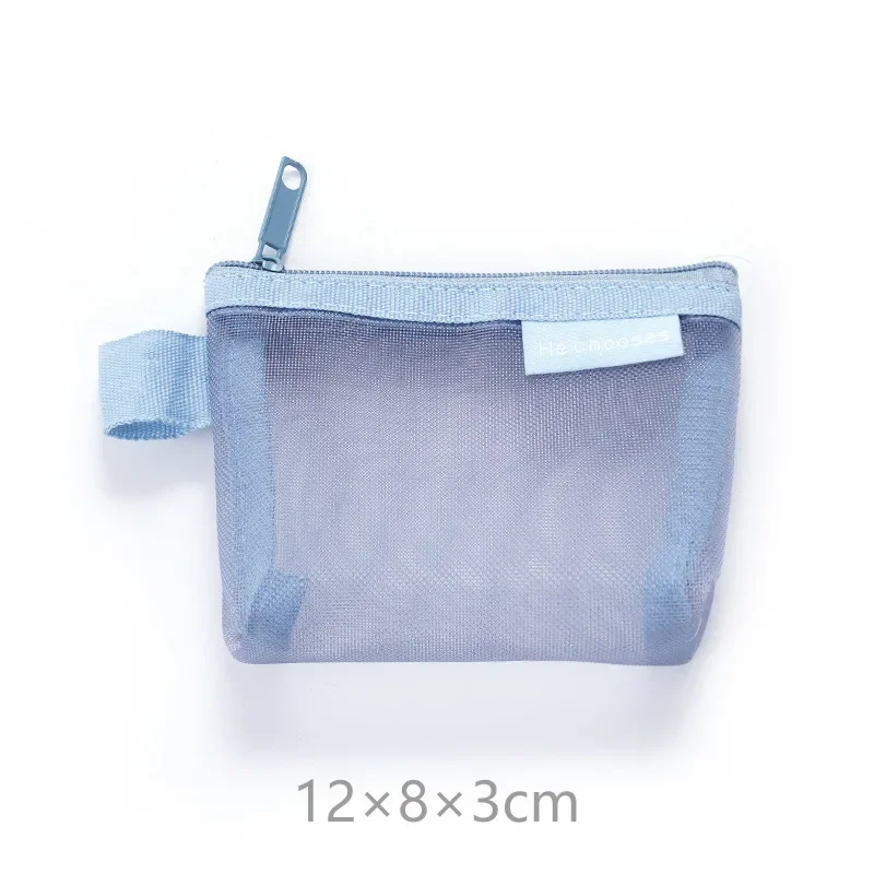 Triangle Mesh Nylon Visible Large-capacity Coin Bags Purses ID Credit Card Holder Pouch Key Earphone Makeup Toiletry Storage Bag: Blue