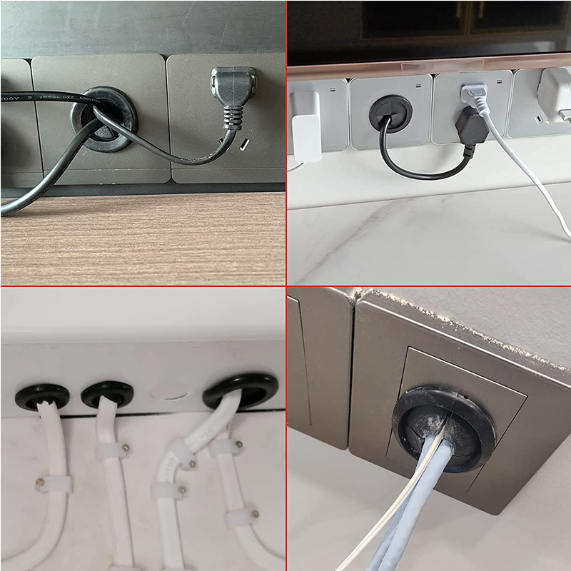 Flexible Rubber Grommet for Cable Hole Cover, Wire Organizer, Cable Pass Through, Round Gasket Black