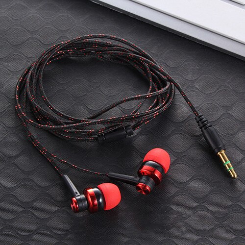 1PCS Wired Earphone Stereo In-Ear 3.5mm Nylon Weave Cable Earphone Headset with Mic for Laptop Smartphone: Red