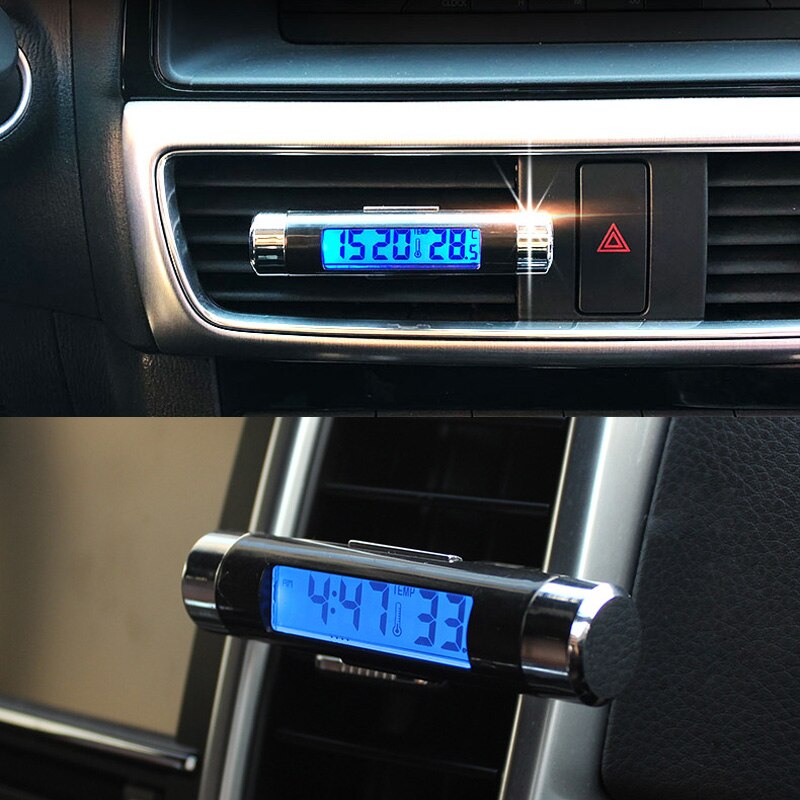 2in1 Auto Digitale LCD Temperatuur Thermometer Klok Auto Klok Thermometer Digitale Backlight Automotive Thermometer Clip