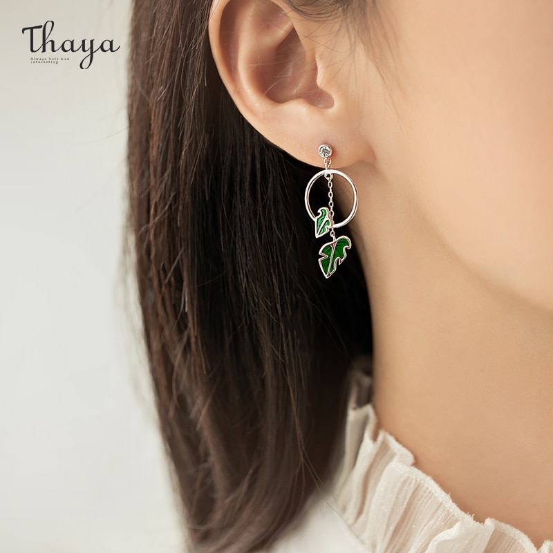 Thaya 100% Authentieke S925 Sterling Zilver Groen Blad Dangle Parel Charms Zomer Voor Vrouwen Mode Fijne Sieraden