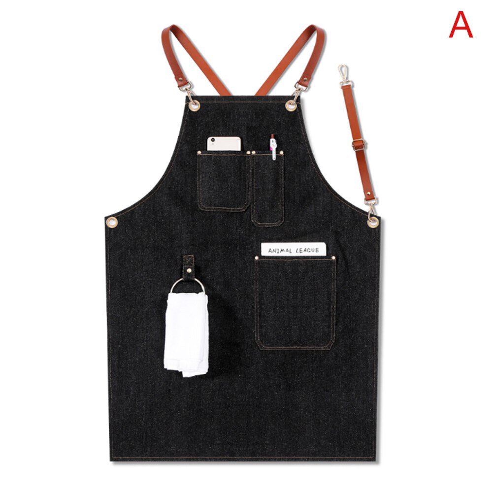 Denim Schürze Gurt Lätzchen Schürze Barista Barmann BBQ Koch Uniform Arbeitskleidung SCVD889: A