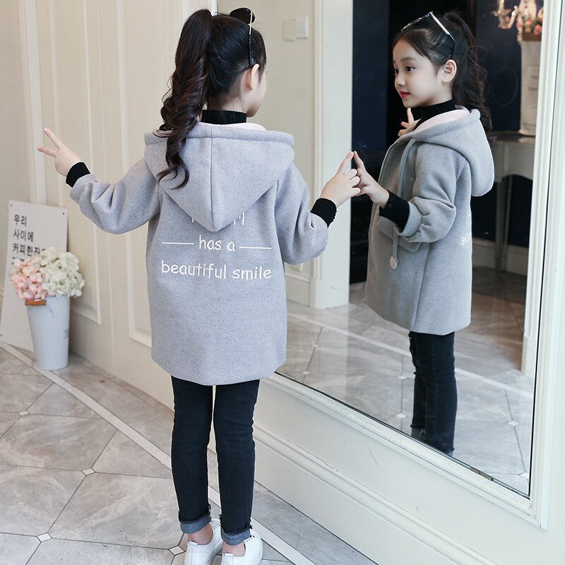 Girls woolen coat winter children's coat casual hooded padded quilted woolen coat children clothes 3-12 years