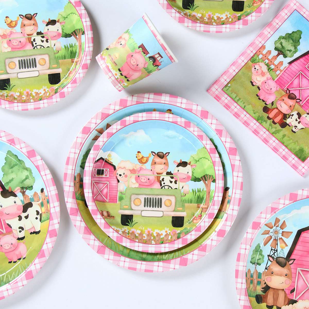 Roze Boerderijdieren Wegwerp Servies Boerderij Thema Verjaardagsfeestje Decor Kinderen 1e Verjaardag Meisje Feestartikelen Baby Shower