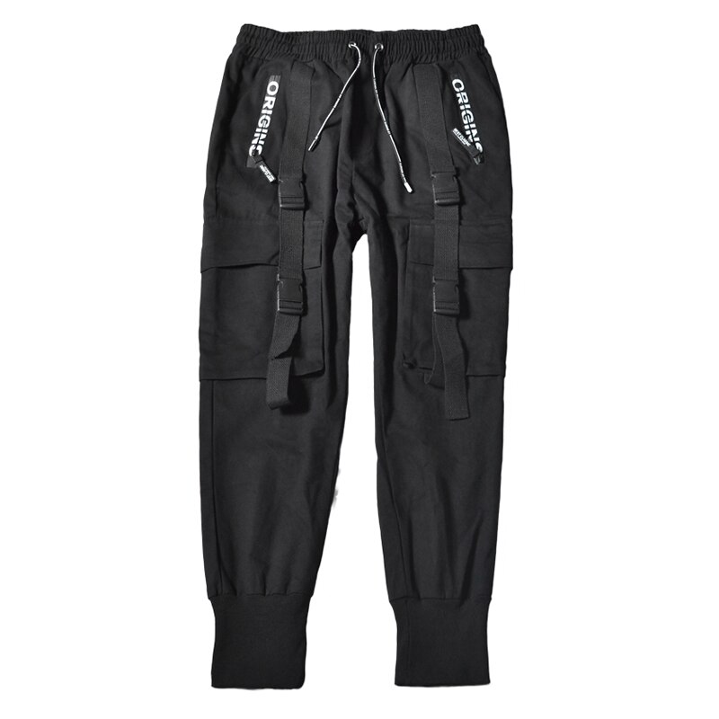 ¡Novedad! Pantalones de chándal Cargo para hombre con bolsillos y cremallera lateral, cintas de estilo Darkly, pantalones para correr, pantalones largos ajustados a la .: M