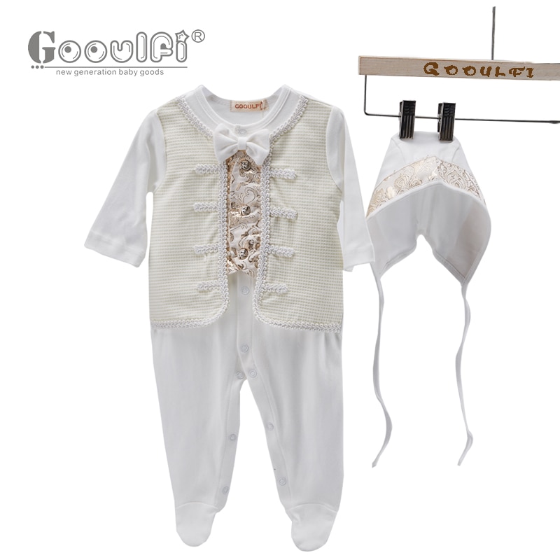 Gooulfi Baby-Karosserie 3-6 Monate Baumwolle Taufe setzt Baby-Karosserie lang Ärmel Mit Hütte Einfarbig Baby Gesamt Jungen