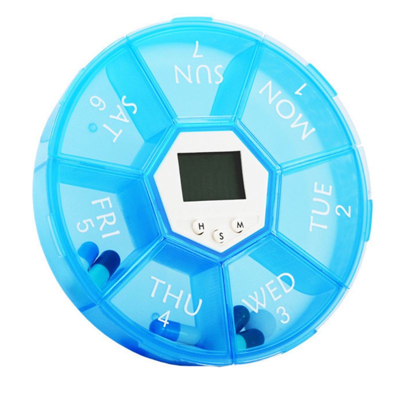 7 Grids Pill Box Electric Reminder Timer Alarm Weekly Round Organizer Medicine Case X5XC