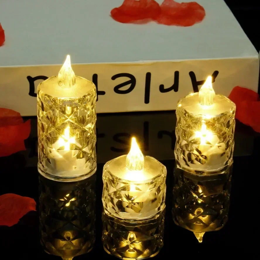 24-1 Uds. Vela de luz LED sin llama, vela de cristal LED, lámpara electrónica de noche para citas, fiestas, vacaciones, hogar, decoración de boda