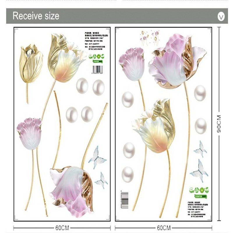 3D Tulip Flower Butterfly Wall Stickers Removable Vinyl Living Room TV Background Hallway Bedroom Wall Art Poster DIY Home Decor