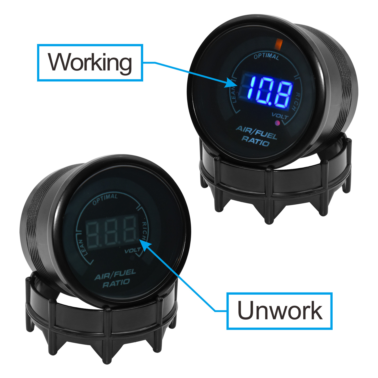 52mm Digital Car AFR Gauge 2 in 1 AFR Gauge Voltmeter Racing Gauge Air Fuel Ratio Gauge Narrowband for 12V Car Volt Meter