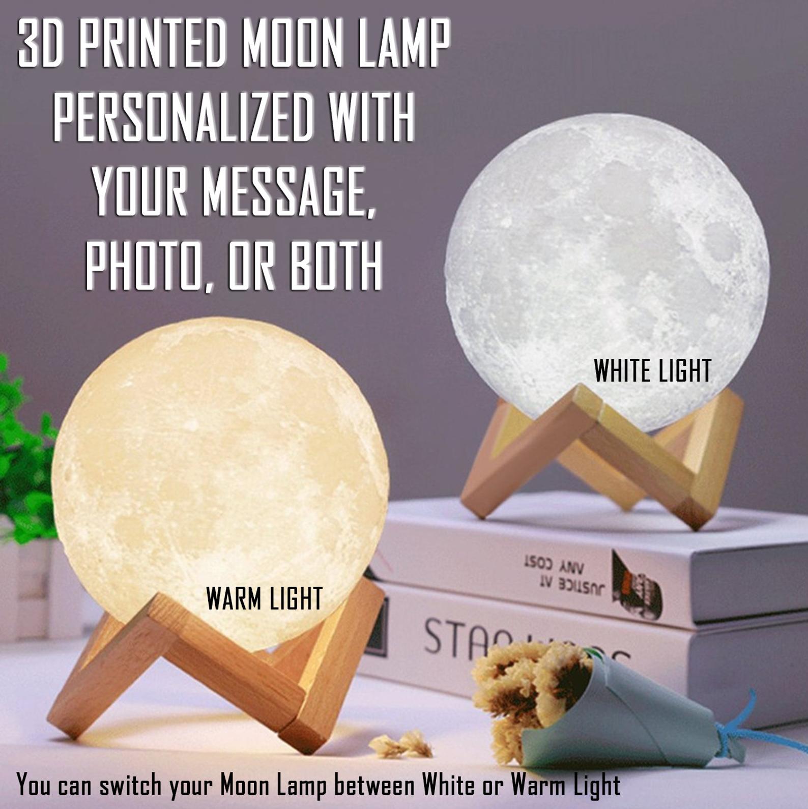 Lámpara de Luna impresa en 3D personalizada con texto y foto, luz nocturna recargable por USB, táctil, 2 colores, luz nocturna personalizada,: 18cm
