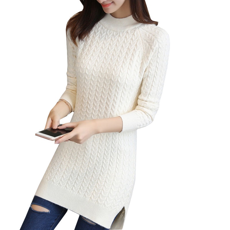 Pull-over mi-long tricoté pour femme, couleur unie, Slim, grande taille, automne hiver, , hauts 125