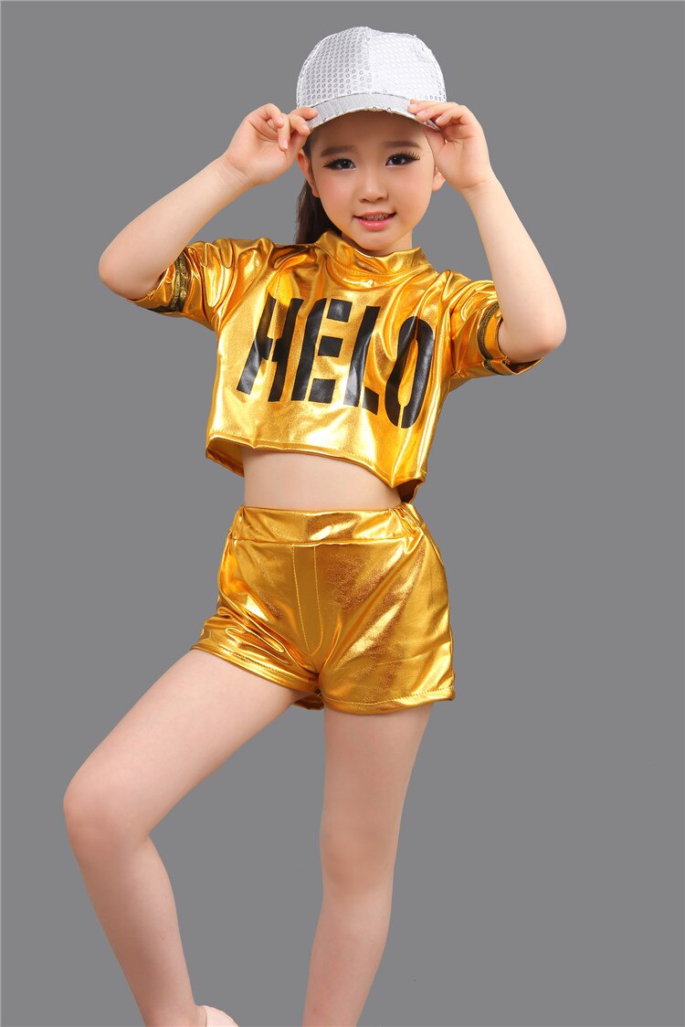 Children's Jazz Dance Modern Cheerleading Costumes Hip Hop Boy Girls Dancing Top And Pants Sequins Performance Clothing Set