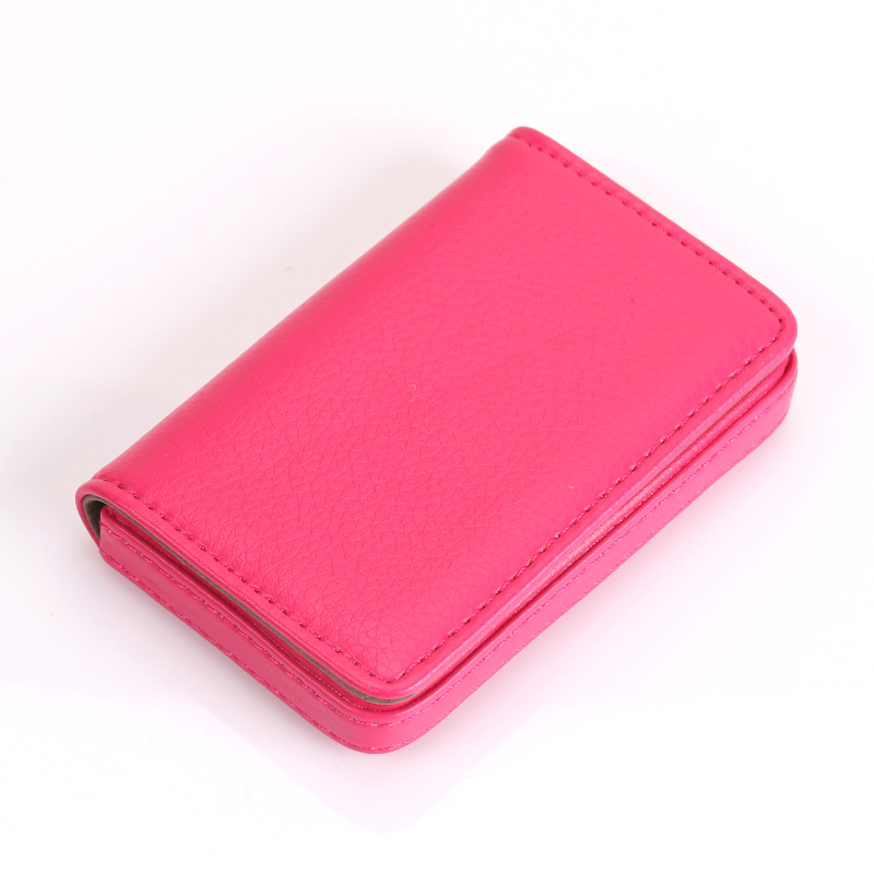 1pc PU Leather Business Card Holder With Magnetic Buckle Slim Pocket Name Card Holder Large Capacity Portable Credit Card Case: ROSE RED