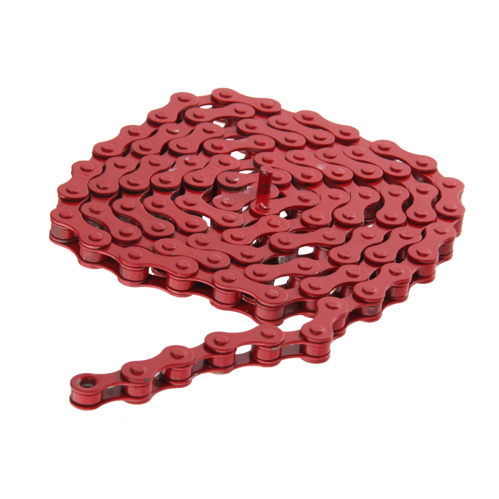 Chaîne de vélo rouge à vitesse unique, 96 maillons, pignon fixe, accessoires de bicyclette, BMX, 1/2 &#39;X 1/8&#39;: Red