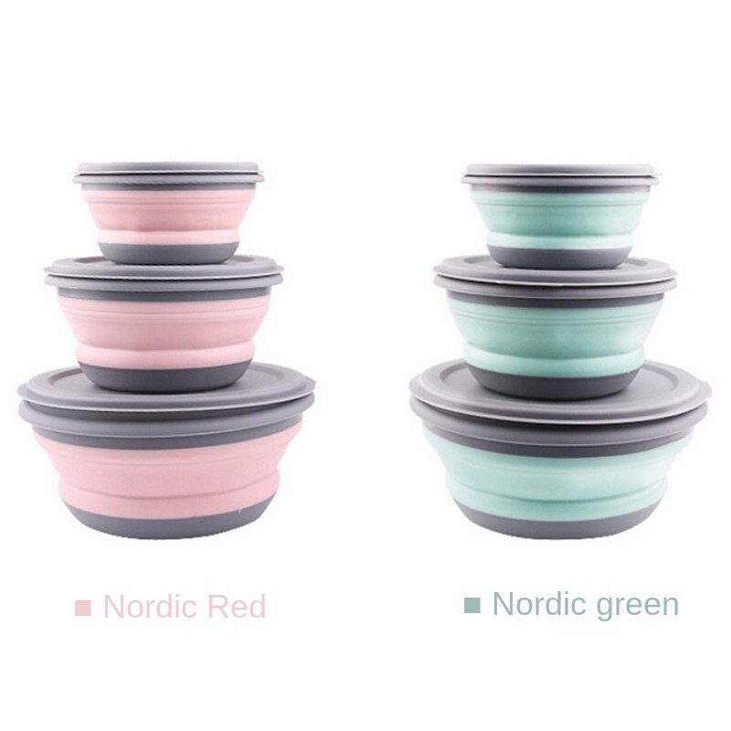 3pcs/set Foldable Silicone Tableware Set Portable Food Container Salad Dish Camping Travel Outdoor Food Bowl for Kitchen