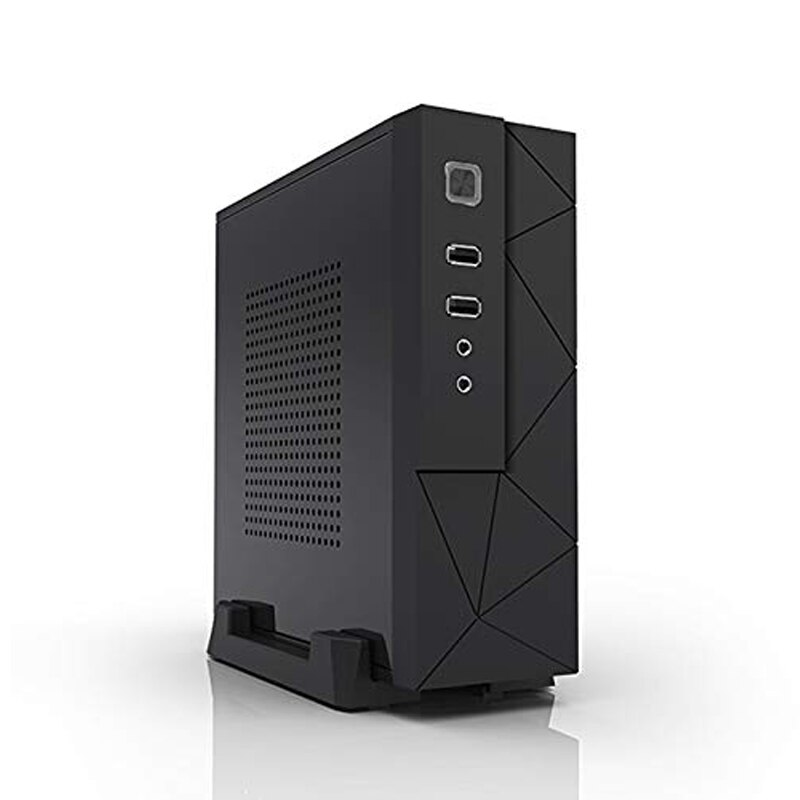 MX01 SECC sin ventilador Mini ITX HTPC chasis con Bahía de disco duro de 3,5 pulgadas y pie de soporte Vertical (negro)