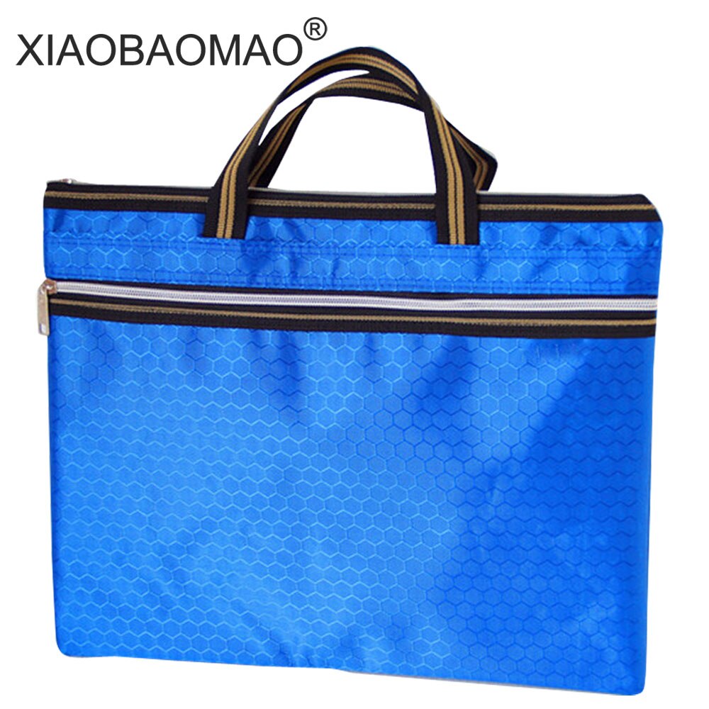 Large capacity file organizer A4 document bag zipper bag office school paper file folder: blue