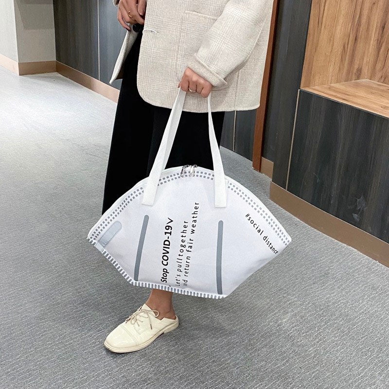 Capacity Handbags Large Casual Women Canvas Tote Bags Hobos Mask Shoulder Bags Female Trendy Ladies Shopper Bag