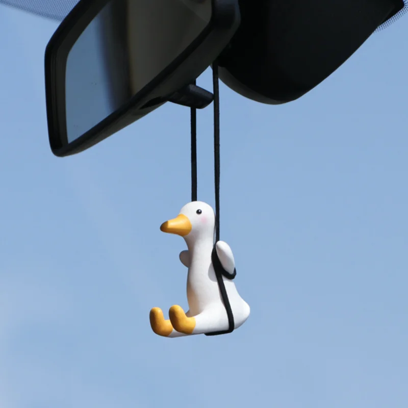 Cute Swinging Duck Car Pendant Auto Rearview Mirror Hanging Ornament Interior Decoration Accessories Swing Duck Laryard Keychain
