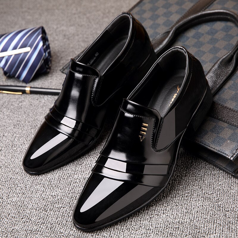 Zapatos de negocios para hombre con dedos puntiagudos y cubierta superior brillante, zapatos de vestir para hombre 99825