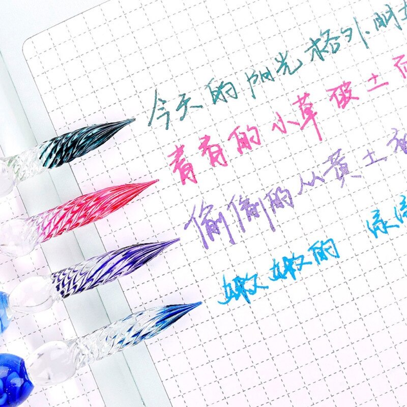 1 Pc Crystal Glass Dip Pen Set Non-carbon Ink Fountain Signature Pen Writing Tools Soda Lime Glass Pen