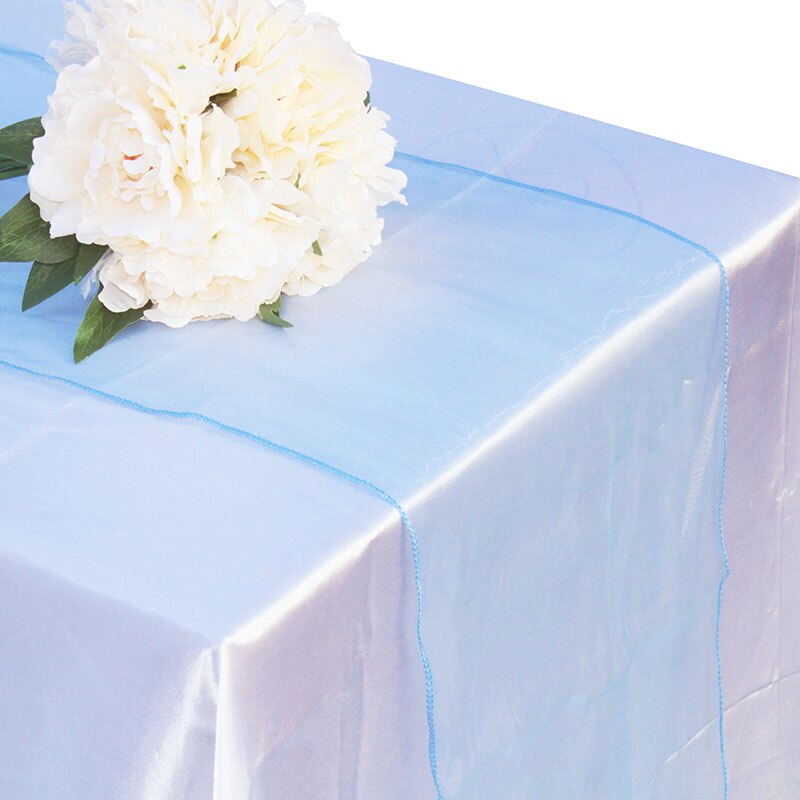 Organza Tisch Läufer Tischdecke Abdeckung Weiche schier Stoff Stuhl BöGen Beute Hochzeit 30*275CM Weihnachten Party Bankett tisch Dekor: hell Blau