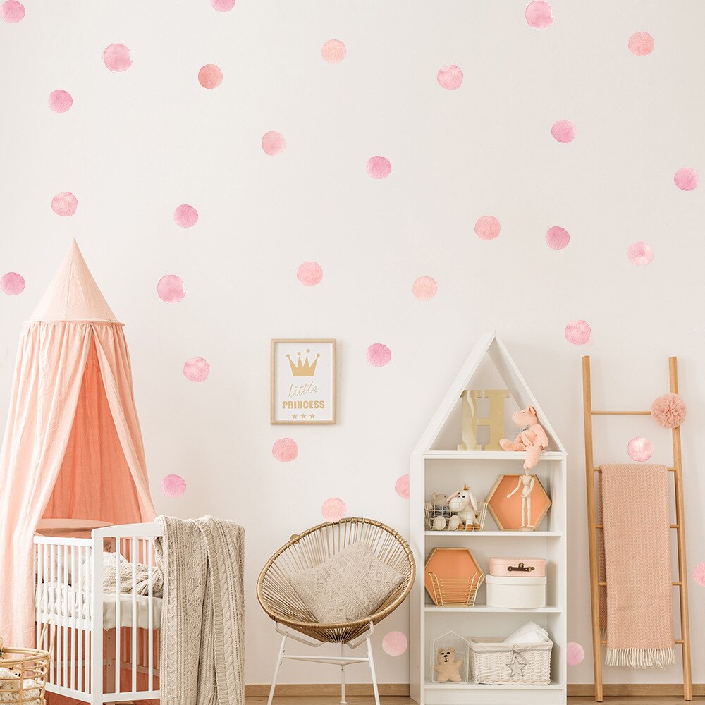 36 Pc Aquarel Roze Grijs Liac Stippen Muursticker Verwijderbare Cirkels Muurstickers Voor Kinderkamer Baby Nursery Huis decoratie