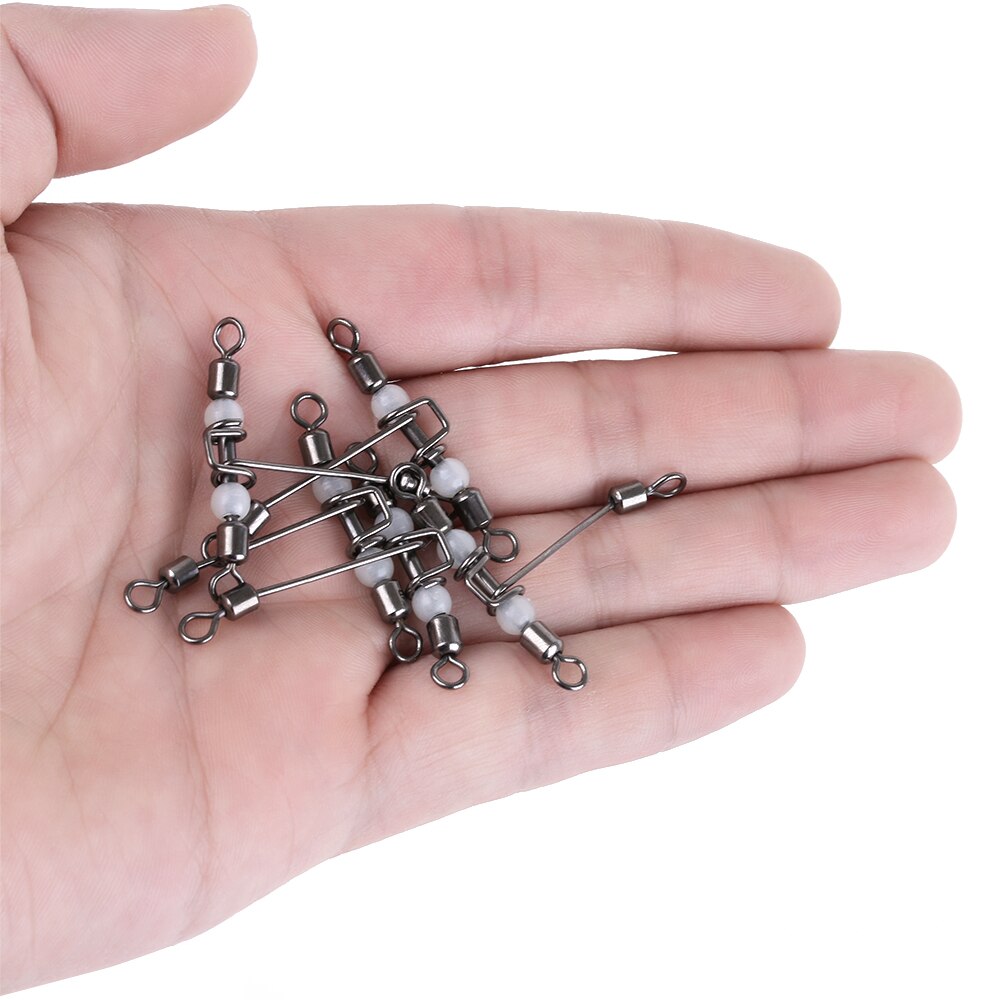 5Pcs Luminous T-Shape Fishing Swivels 3 Way Connector Rolling Swivel With Pearl Trident Wivels Bearing Splitter Brass Barrel