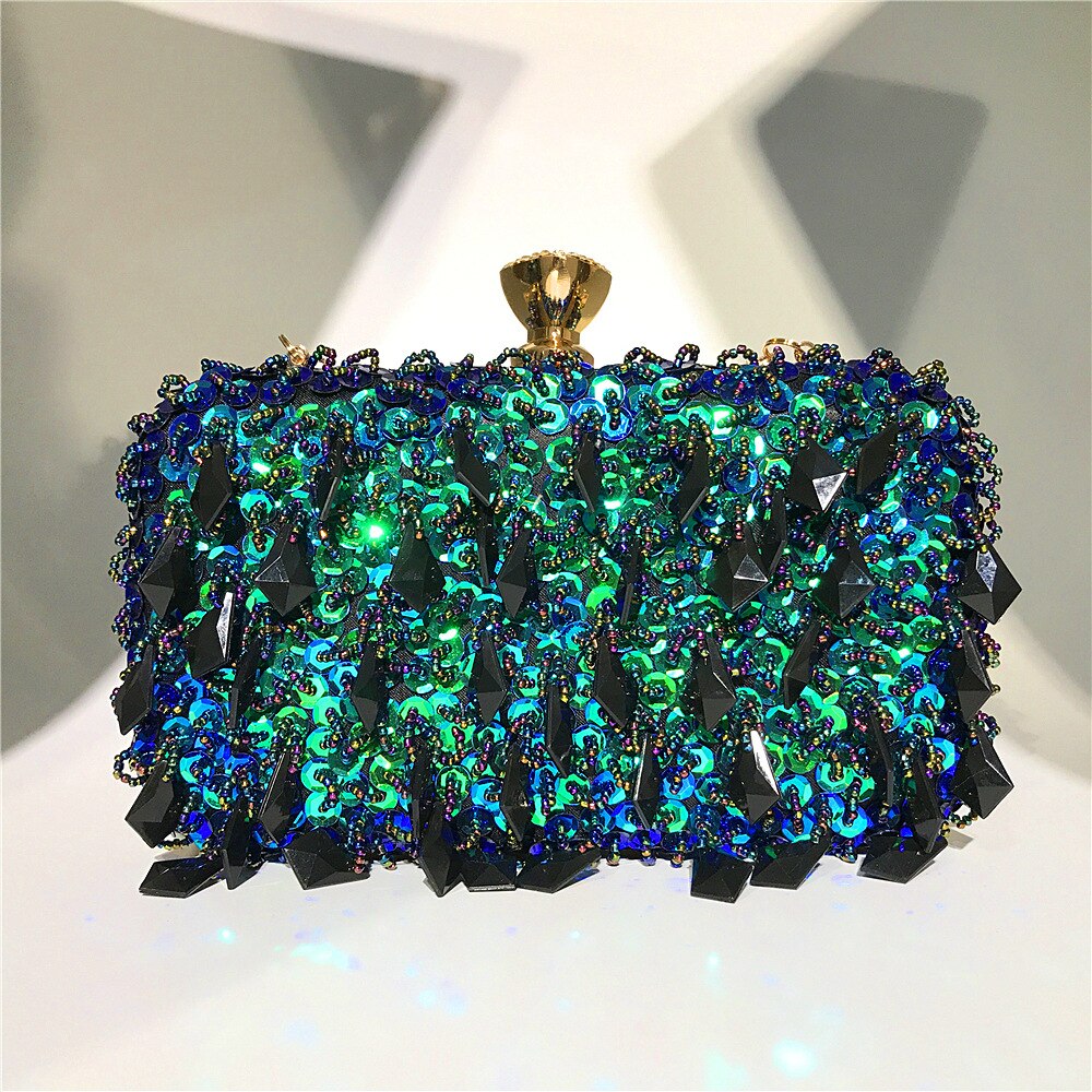 Europeiske kvinner kveldsveske håndlagde påfugl paljetter perler dag clutches håndveske dame telefon veske messenger bag