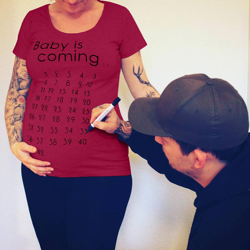 Baby kommer snart gravide kvinder t-shirt kalender skjorte mor tøj kvindelige graviditet t-shirt annonceret t-shirt