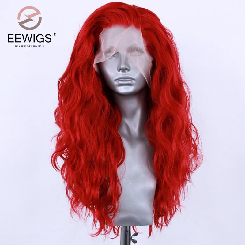 Deep Wave Red Synthetic Lace Front Wig High Temperature Fiber Long Wave Cosplay/Drag Queen Wigs For Black Women EEWIGS
