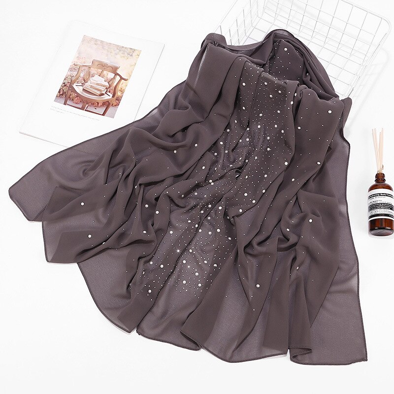 Maleisië vrouwen Bellen Chiffon Sjaal Met diamant studs Parels sjaal vlakte hijab sjaals Wraps effen kleur moslim hijab sjaal