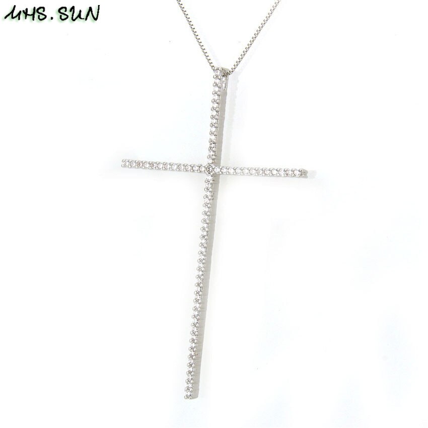 MHS.SUN CZ Zircon Big Cross Pendant Necklace For Men Women Hip Hop Gold/Silver/Black Chain Necklace Religion Jewelry 1PC: 4