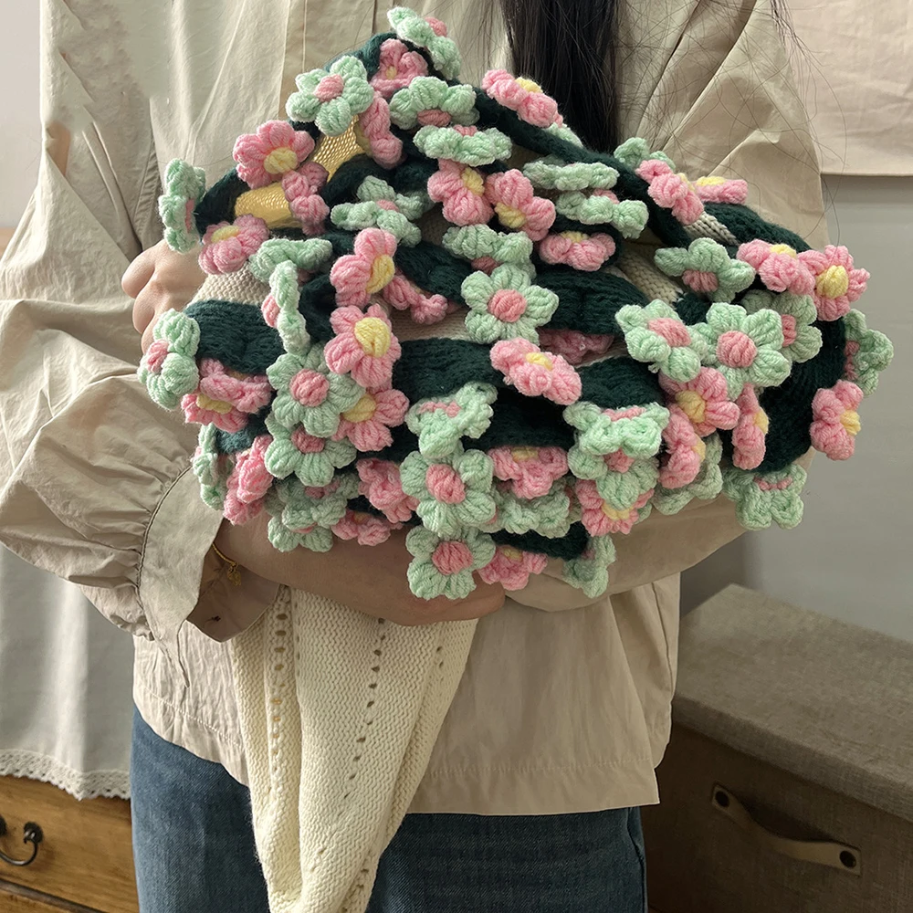 Manta de ramo hecha a mano, manta de flores de Margarita, producto terminado, manta de lana de ganchillo con flores inmortales, adorno decorativo DIY: Rosa