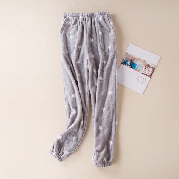 Fdfklak vinter flanell pyjamasbyxor kvinnor underdelar byxor lounge wear tjocka varma byxor kvinnor sovunderdel  q1413