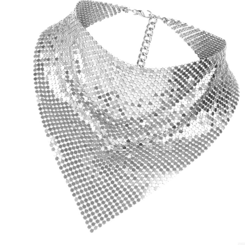 39BB Bufandas metálicas unisex para cuello Pañuelo brillante Bufanda para club Ropa para cuello