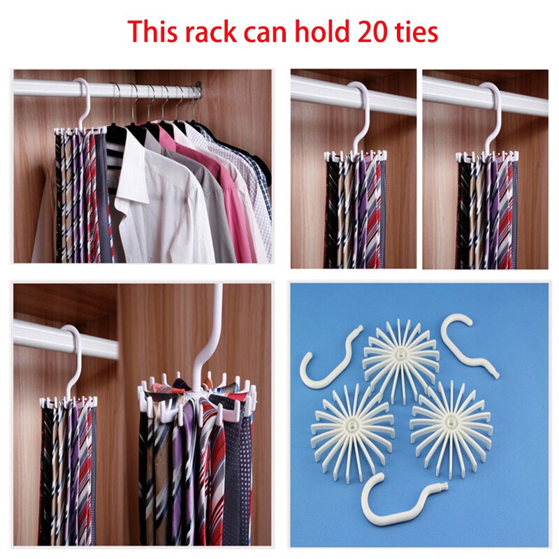Hängande slipshållare 20 krokar halsband organisatör 360 graders roterande slips rack hängare för slips bälte siden halsduk garderob organisatör