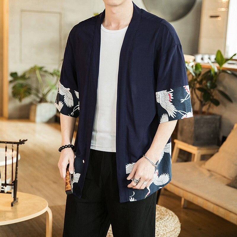 Chinese Style Men Large Size Kimono Cardigan Men Japanese Linen Haori Yukata Robe Summer Casual Shirt Asian Clothes Tops TZ2031