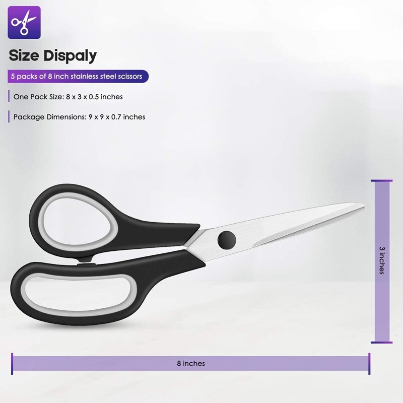 20Pcs 8Inch Multipurpose Scissors, Soft Comfort-Grip Handles Stainless Steel Sharp Scissors for School Office Home