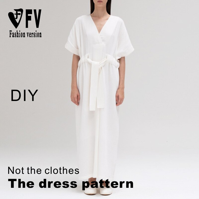 Making clothes pattern women's casual V-neck drawstring dress sewing drawings 1:1 pattern physical object BLQ-568