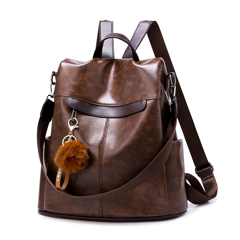 Frauen Rucksack Vintage Öl Wachs PU Leder Bagpack Neue Wasserdichte Anti-diebstahl Damen Freizeit Reise Zurück pack: Coffee