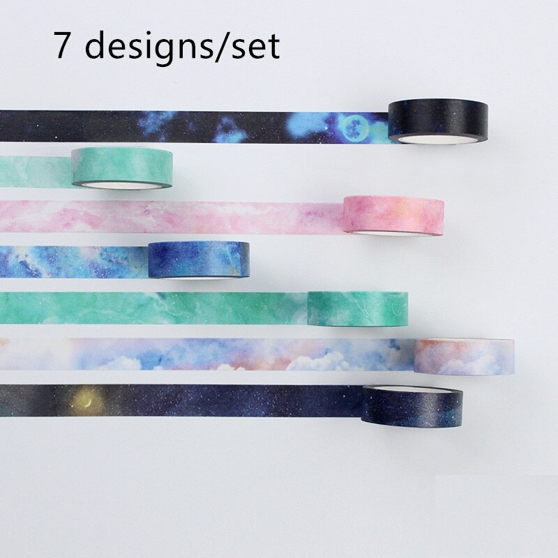 7 Pcs Sterrenhemel Nebula Papier Washi Tape Galaxy Star Lijm Masking Tapes Dagboek Album Journal Decoratieve Stickers H6187: Default Title