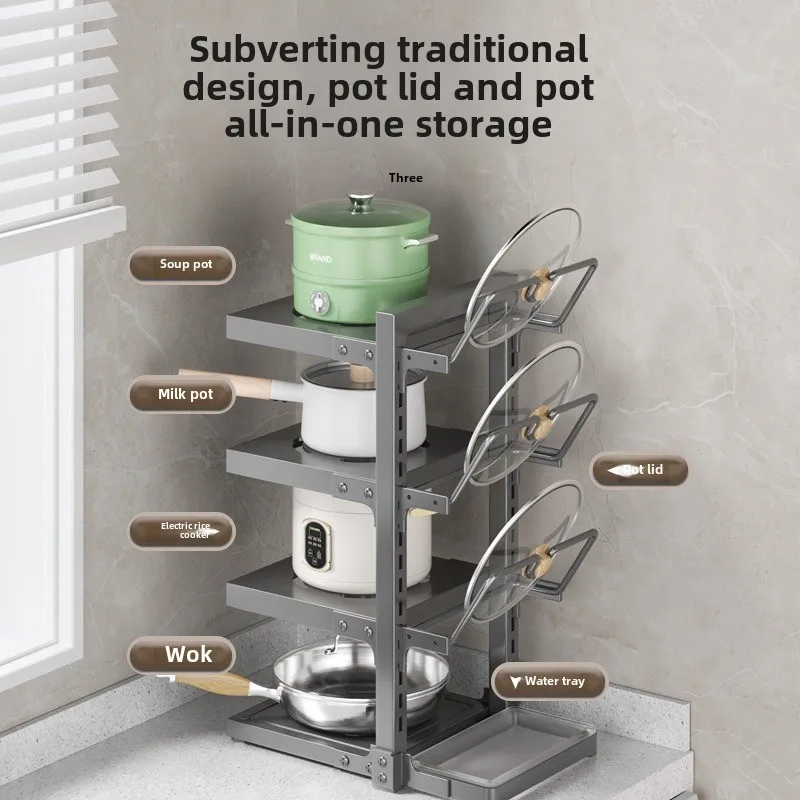 Mehrschichtiges Küchenregal unter der Spüle, Schrank, Topfregal mit mehrschichtigem Lagerregal, auf der Arbeitsplatte genähtes Topfdeckelregal