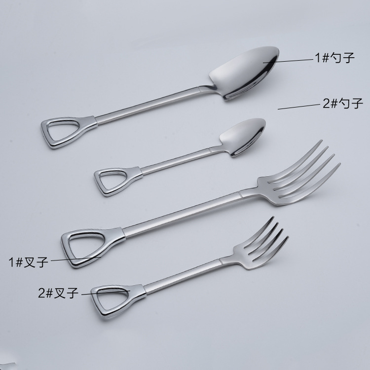 Roestvrij Staal Vork Lepel Bestek Set Steak Mes Vork Lepel Draagbare Camping Zak Picknick Outdoor Servies met zak: small fork