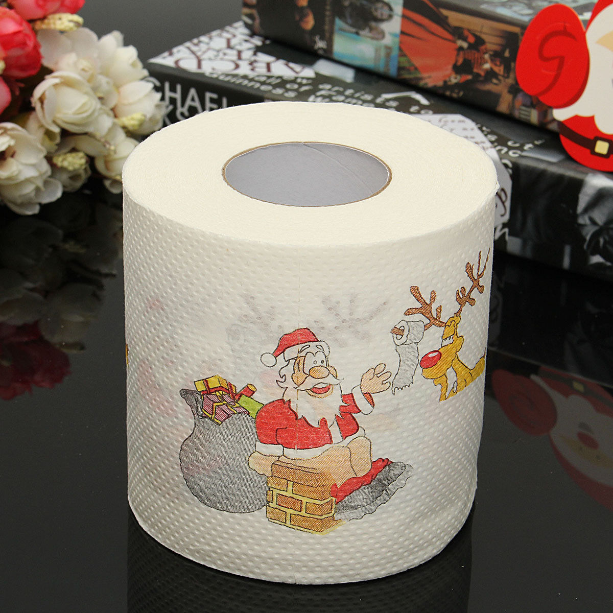 1 rulle julemanden billede trykt toiletpapir sød håndværk sikker hygiejnisk hygiejnepapir xmas julefest ornamenter: Default Title