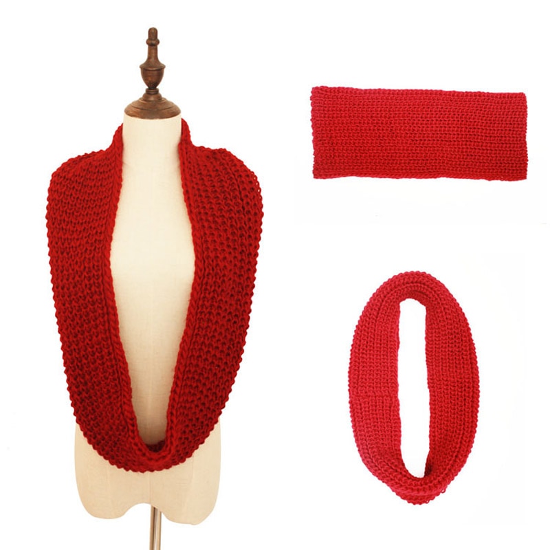 Solid Knitted Snood Winter Basic Infinity Scarf Ring for Women