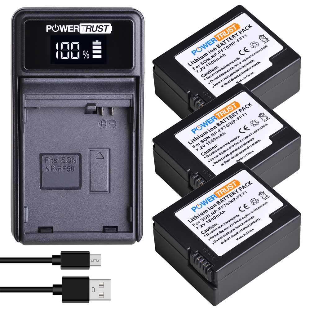 PowerTrust Rechargeable Battery Pack for Sony NP FF71, NP FF70, NP-FF71S Replacement INFOLITHIUM F Series Battery: 3 pack kit